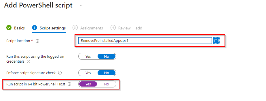 Assigning the PowerShell script to groups